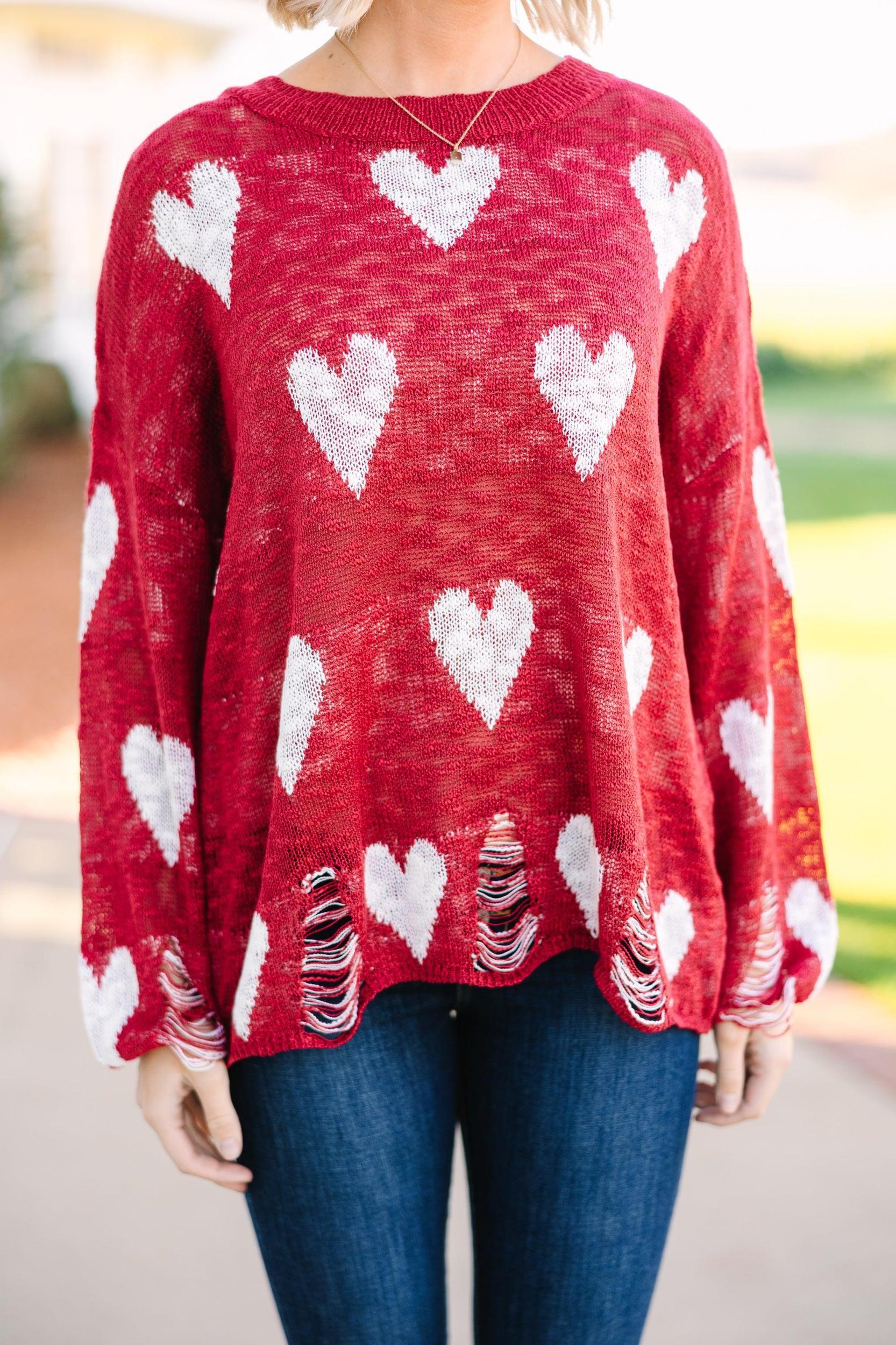 Feeling Like A Queen Red Heart Print Sweater Female Product Image