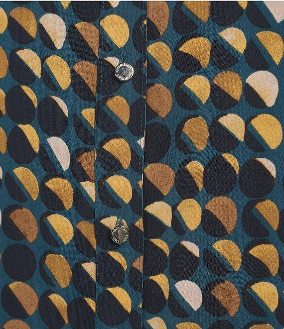 Calvin Klein Crew Neck Roll Tab Sleeve Button Front Blouse Product Image