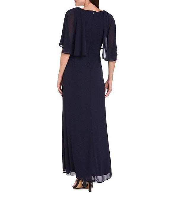 R & M Richards Crew Neck Short Flutter Sleeve Beaded Waist Flower Detail Sheath Dress Product Image