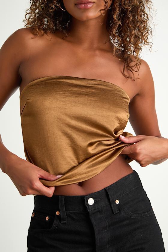 Devine Bronze Satin Strapless Crop Top Product Image
