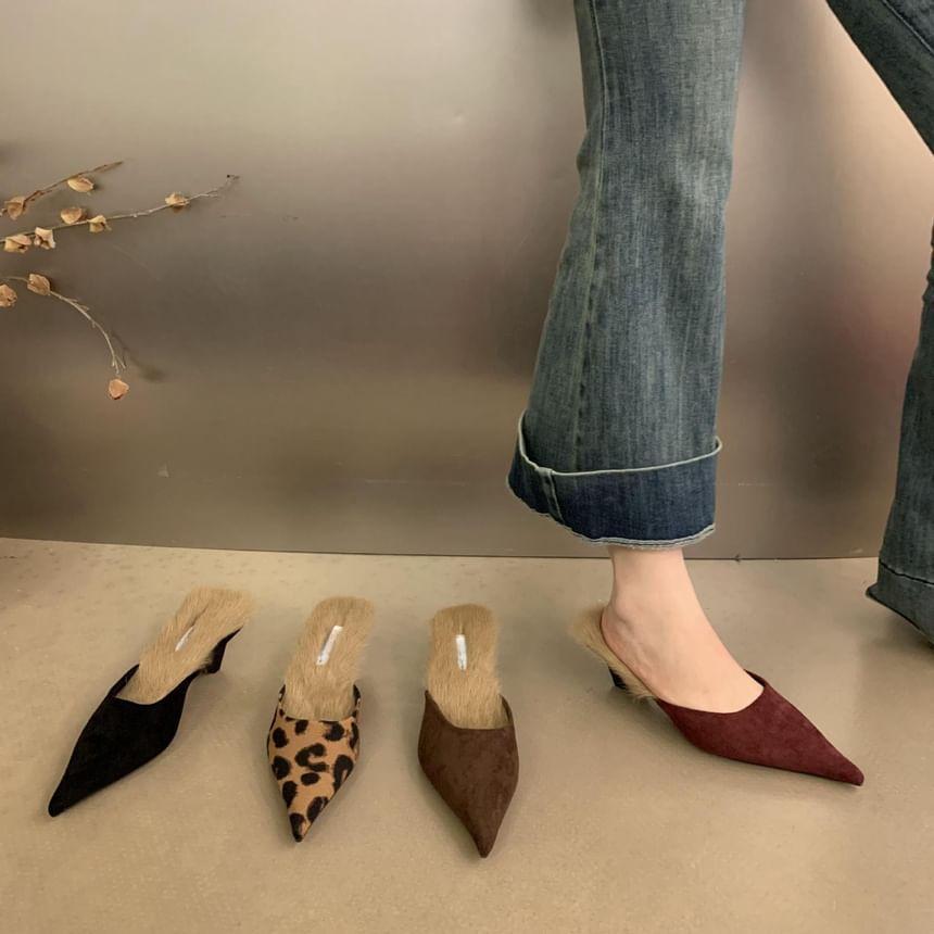 Kitten Heel Pointed Toe Fleece-Lined Mules Product Image