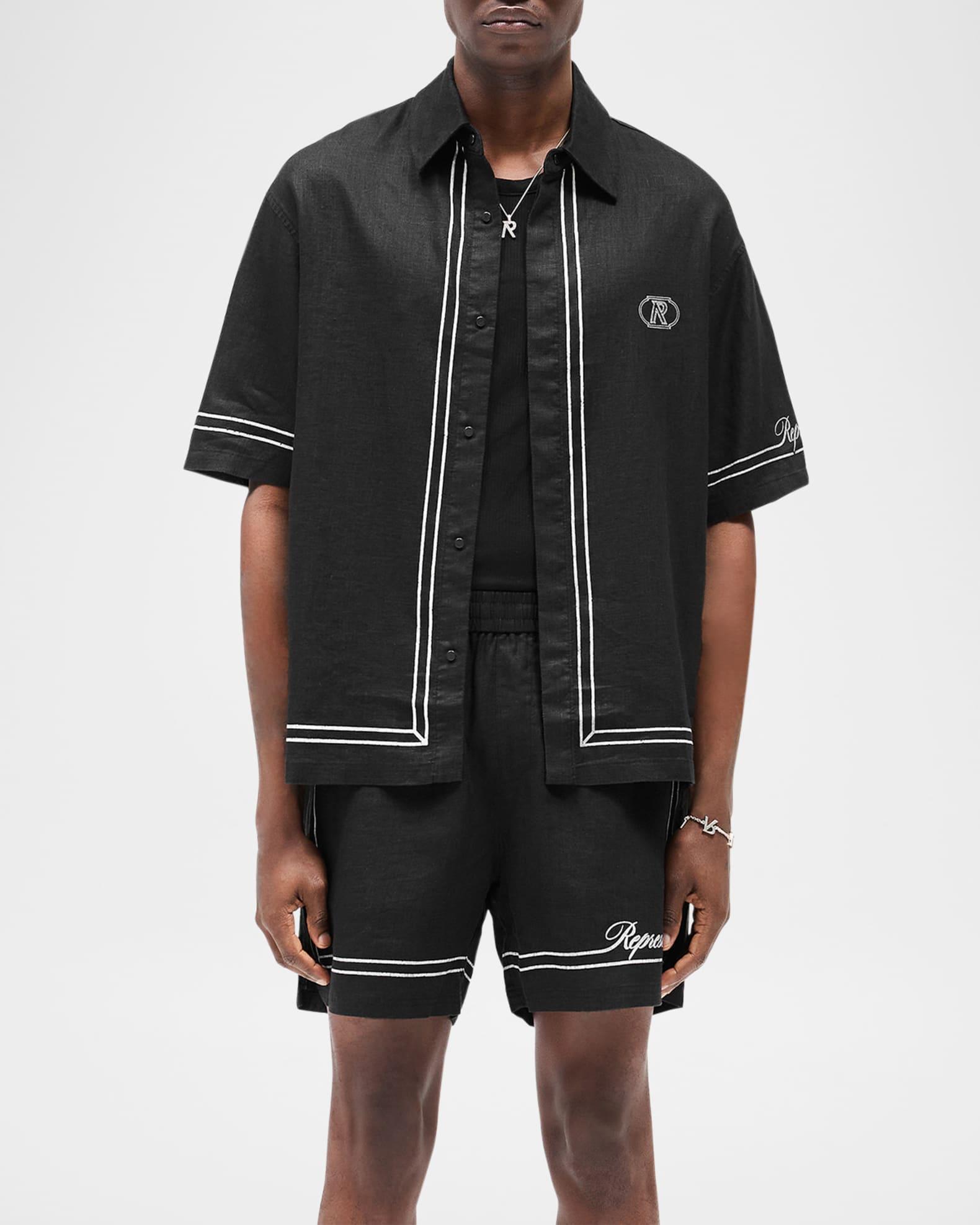 Men's Border Cotton Short-Sleeve Shirt Product Image