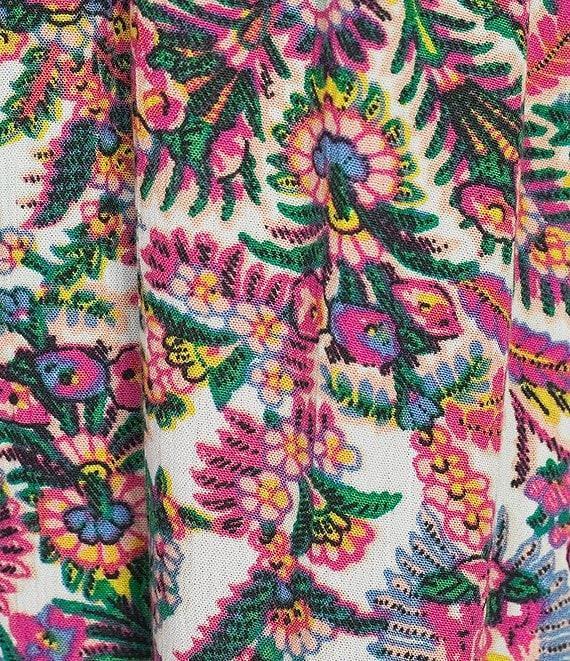 Intro Petite Size Crinkle Gauze Printed Scoop Neck Elbow Sleeve Button Front Peasant Top Product Image