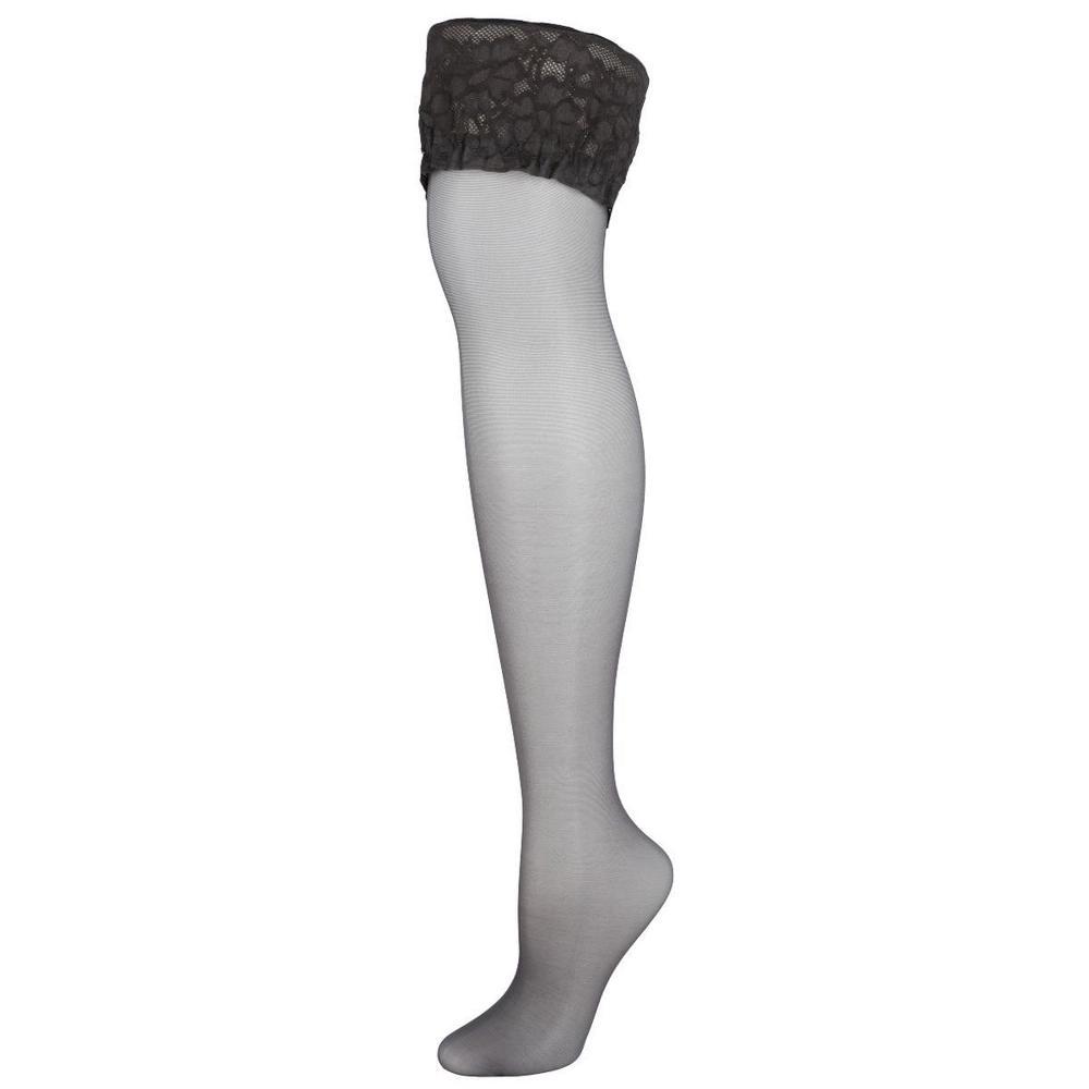 Hanes Silk Reflections Lace Top Thigh Highs Jet CD Womens Product Image