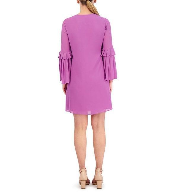 Vince Camuto 3/4 Sleeve Tie Front Chiffon Float Wide Pleated Dress Product Image