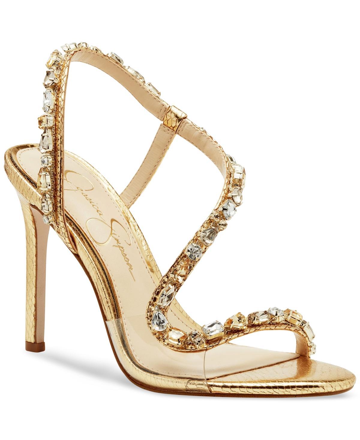 Jessica Simpson Jaycin Rhinestone Asymmetrical Metallic Dress Sandals Product Image