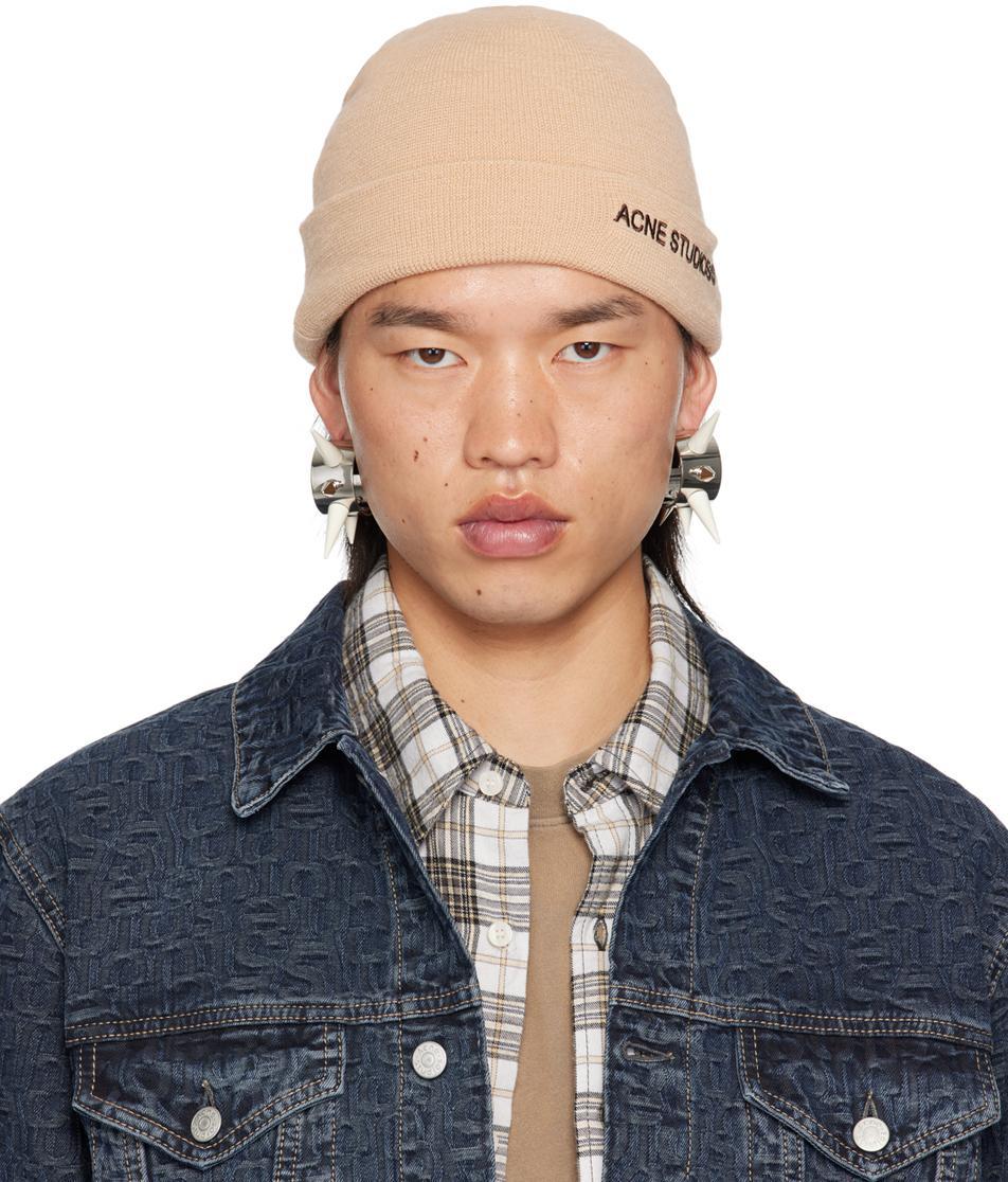 ACNE STUDIOS Beige Embroidered-logo Beanie In Ivory/cream Beige Product Image