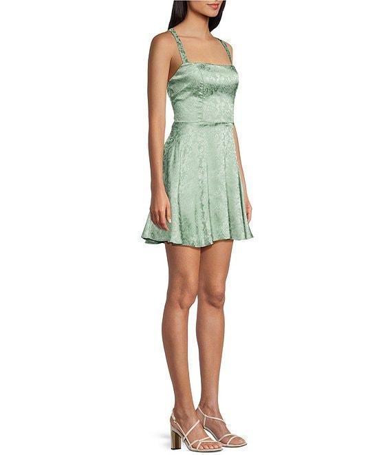 B. Darlin Satin Lace-Up Back Fit & Flare Dress Product Image