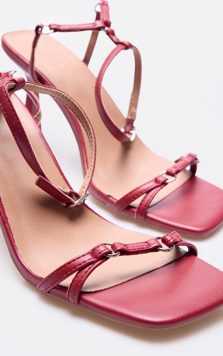 Burgundy PU Square Toe Buckle Detail Barely There Mid Heeled Sandals Product Image