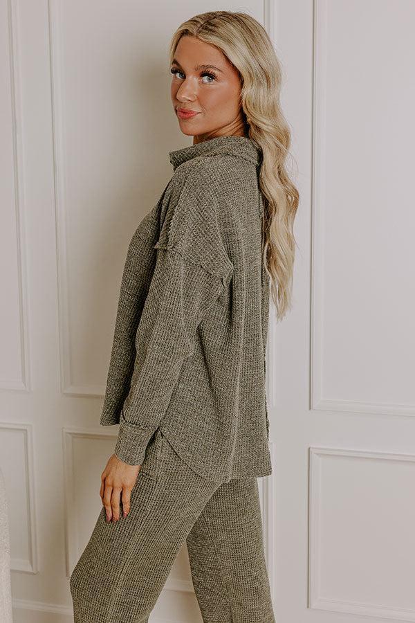 Cozy Haven Vintage Wash Knit Top in Olive Product Image