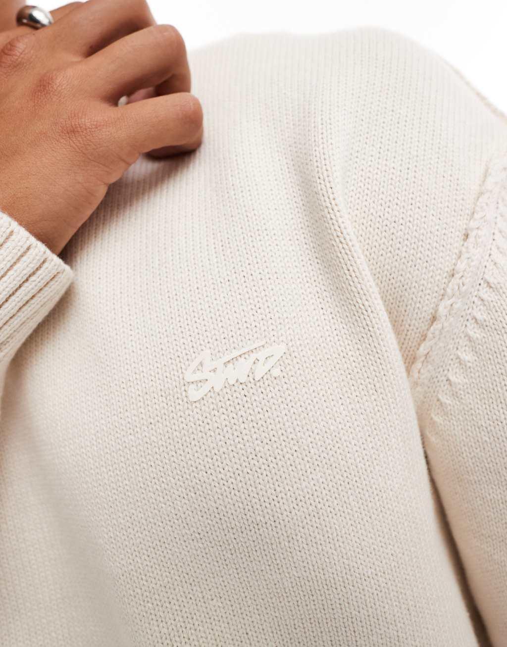 Pull&Bear raw seam knit sweater in ecru Product Image