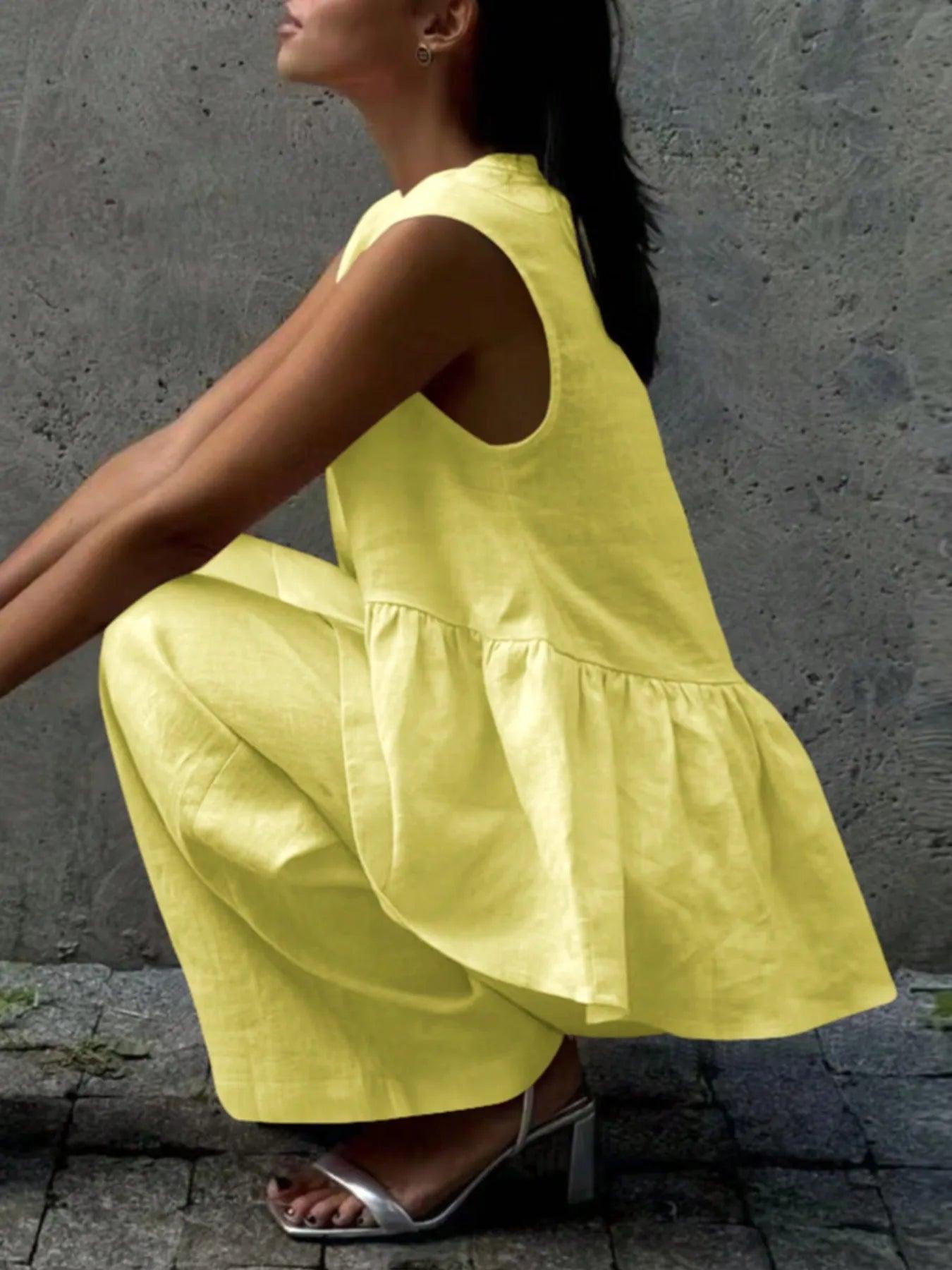 Button Down Peplum Vest and Pants Set Product Image