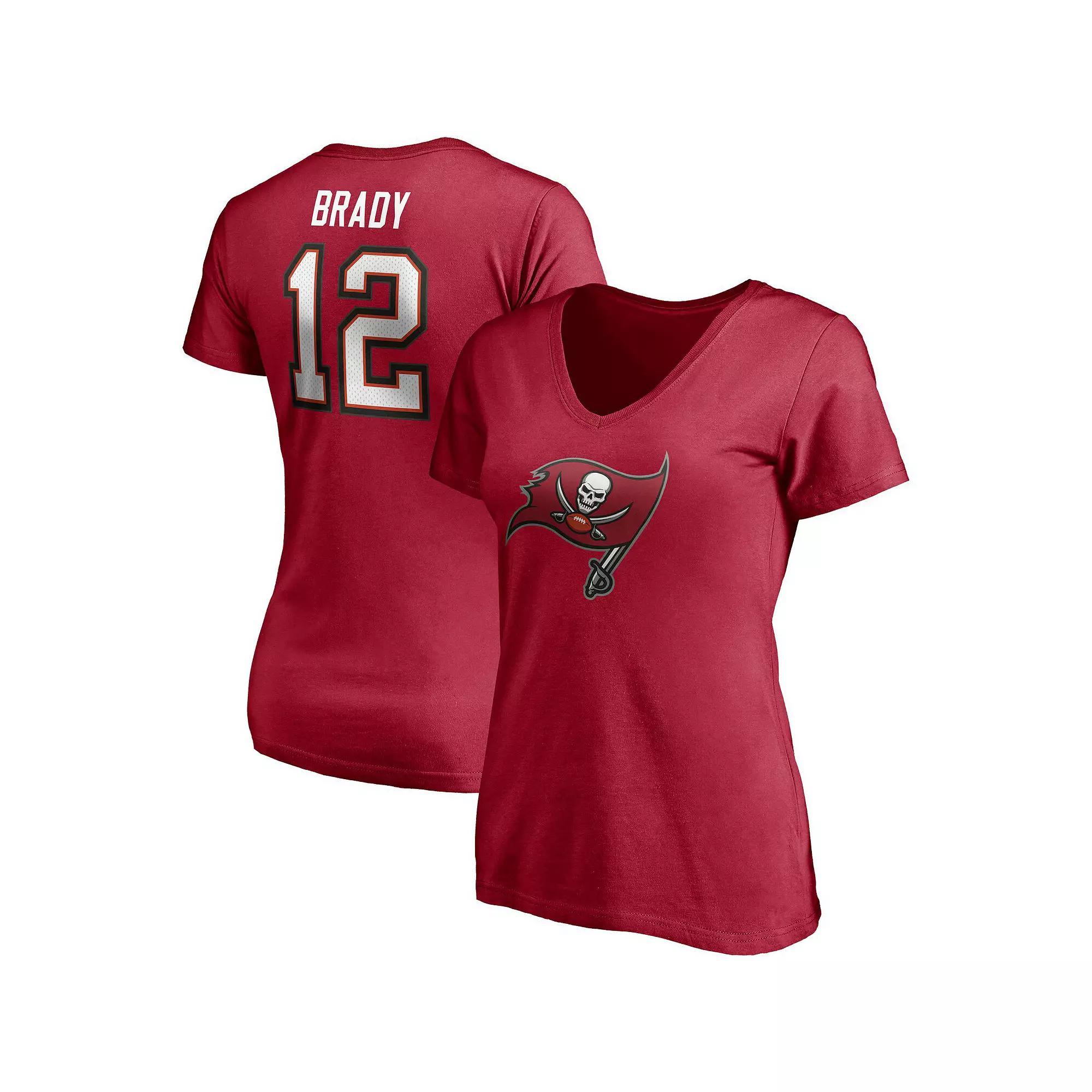 Women's Fanatics Branded Tom Brady Red Tampa Bay Buccaneers Player Icon Name & Number V-Neck T-Shirt, Size: Small Product Image