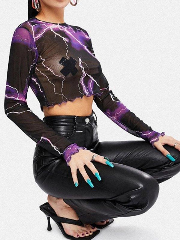 Mesh Long Sleeve Lightning Crop Top Product Image
