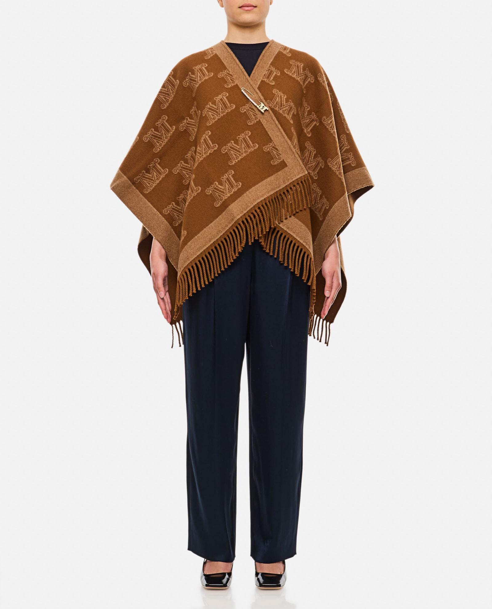 MAX MARA Frine Logo Wool Cape In Brown Product Image