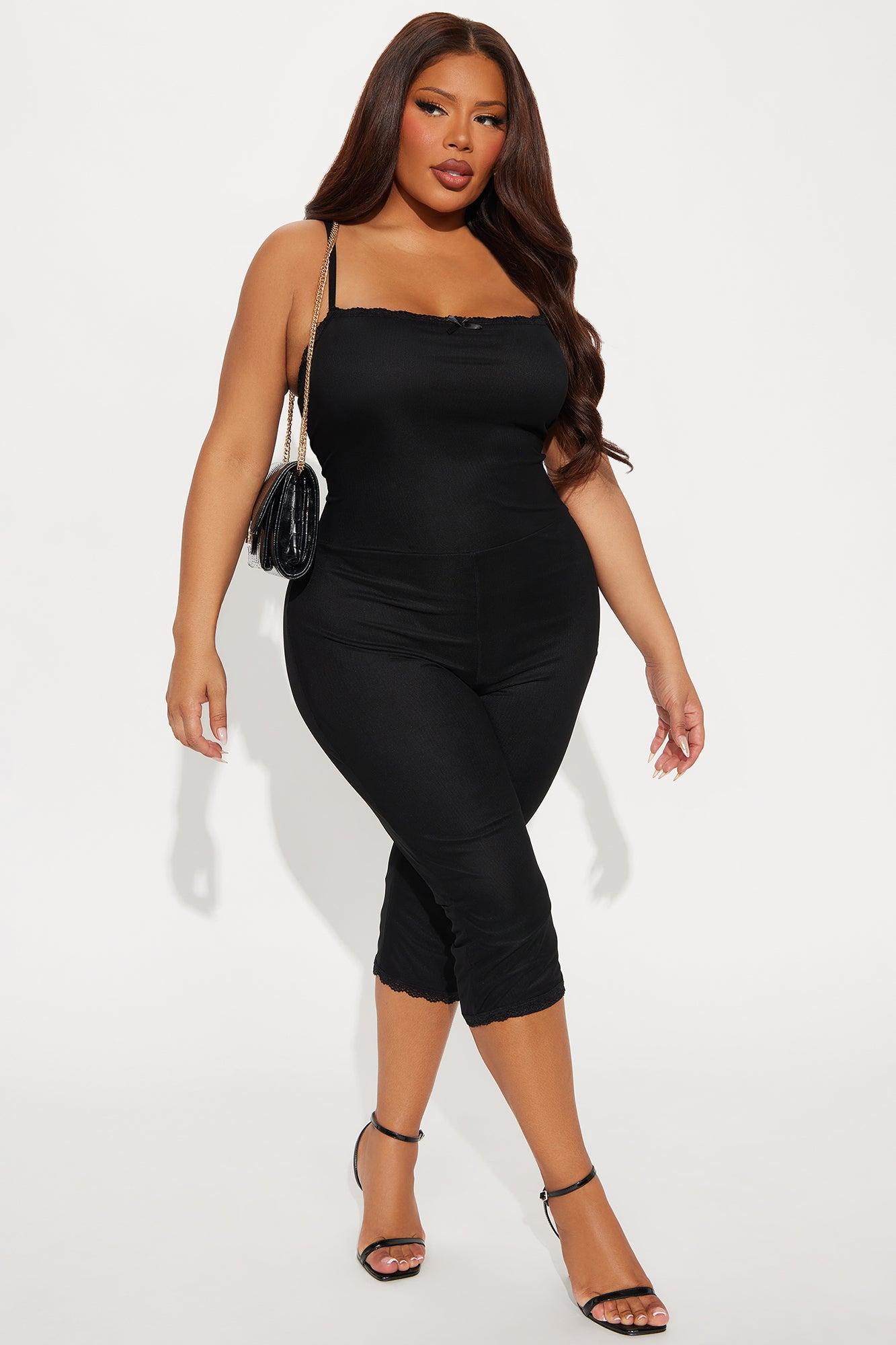 Night On Fire Capri Solid Mesh Jumpsuit - Black Product Image