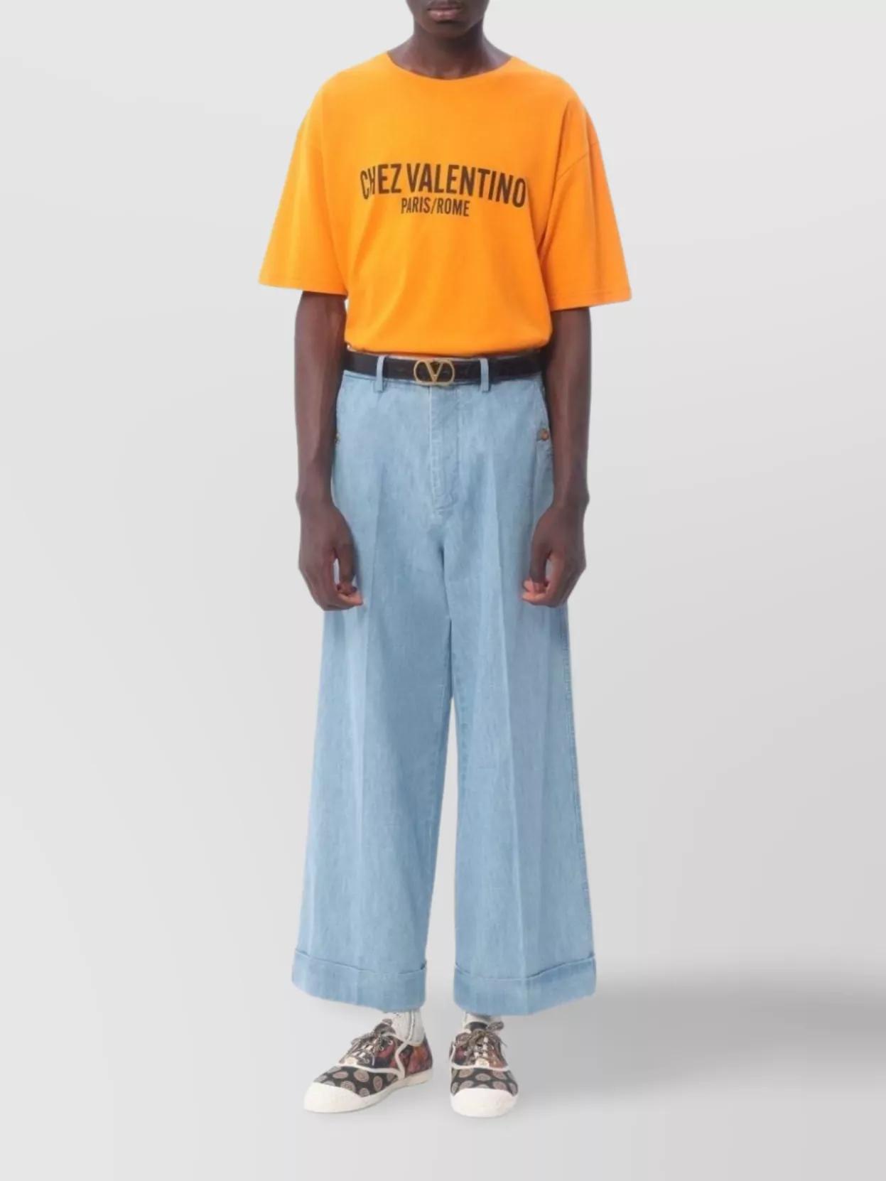 VALENTINO Cotton T-shirt With Chez Print In Orange Product Image