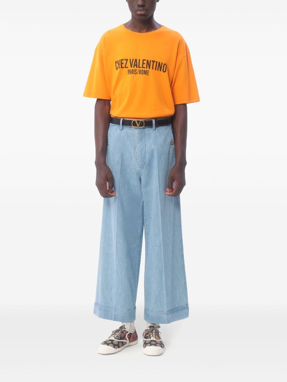 VALENTINO Cotton T-shirt With Chez Print In Orange Product Image