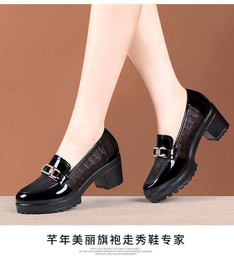 Platform Patent Leather Panel Mesh Block Heel Loafers Product Image