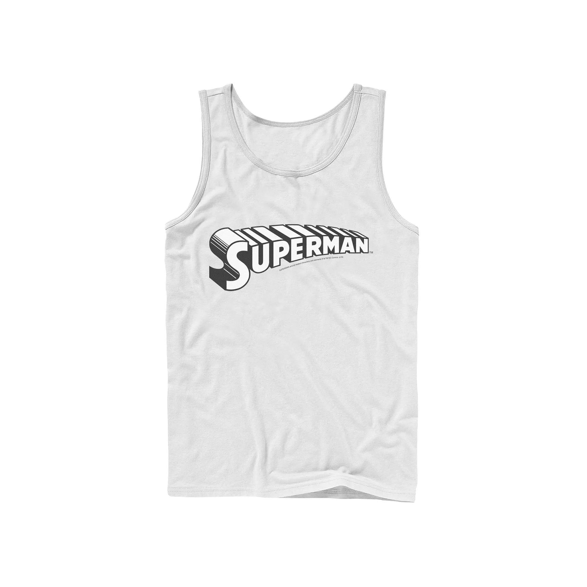 Men's DC Comics Superman Black & White Text Chest Logo Tank Top, Size: XL Product Image