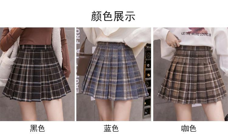 High Rise Plaid Pleated Mini A-Line Skirt Product Image