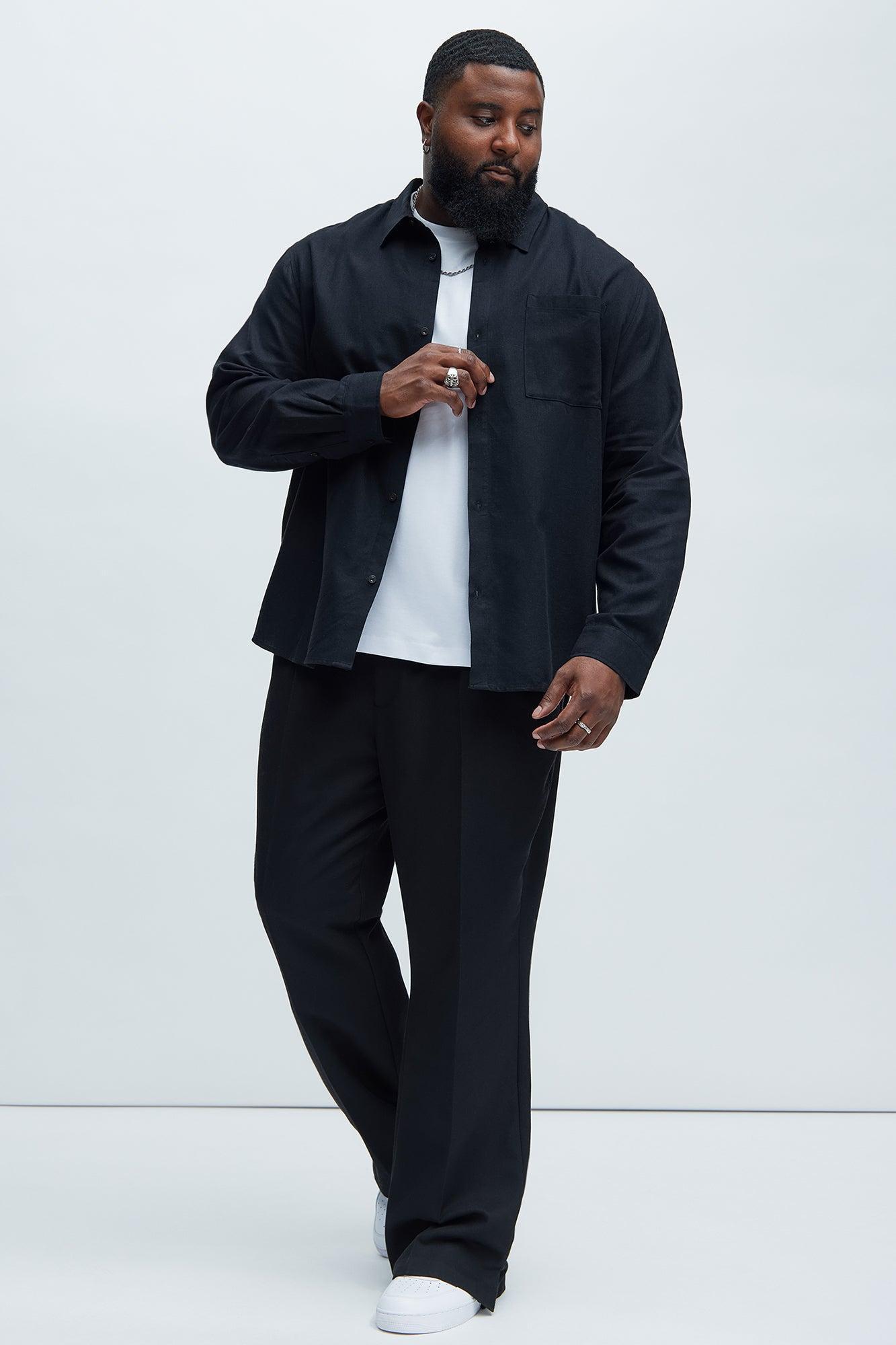 Bahamas Linen Single Pocket Long Sleeve Shirt - Black Product Image