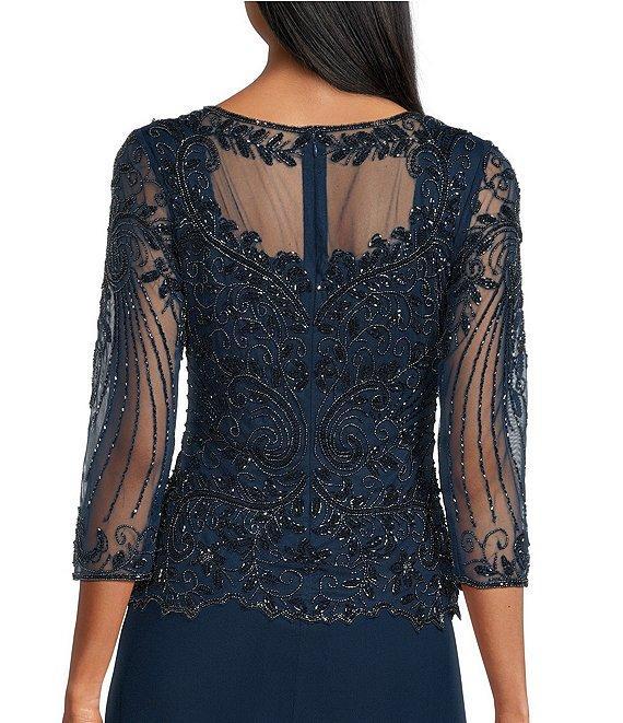 Pisarro Nights Beaded Illusion Boat Neck 3/4 Sleeve A-Line Dress Product Image