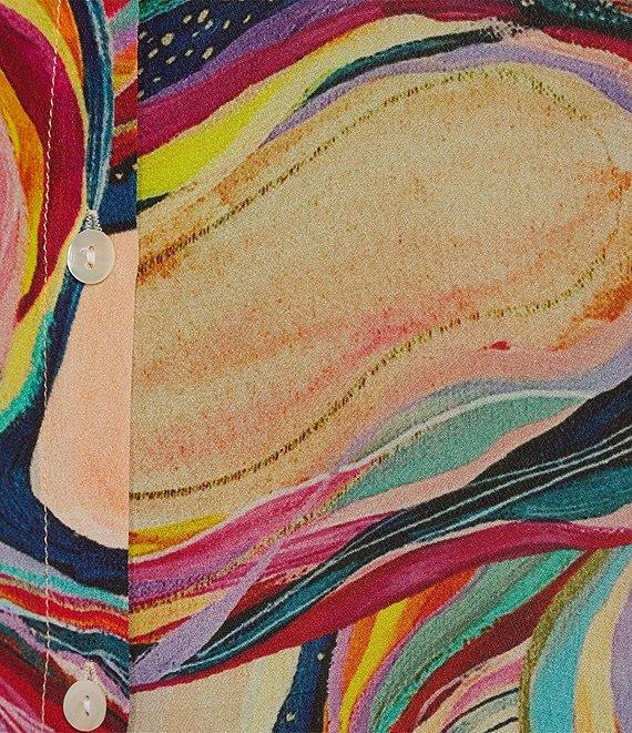 APNY Abstract Print Point Collar Roll Sleeve Button Front Blouse Product Image