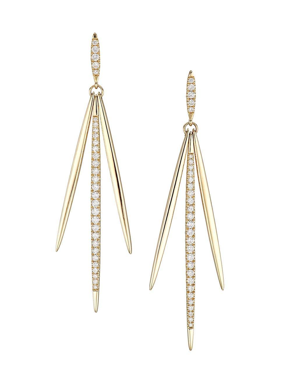 Womens 14K Yellow Gold & Diamond Needle Drop Earrings Product Image