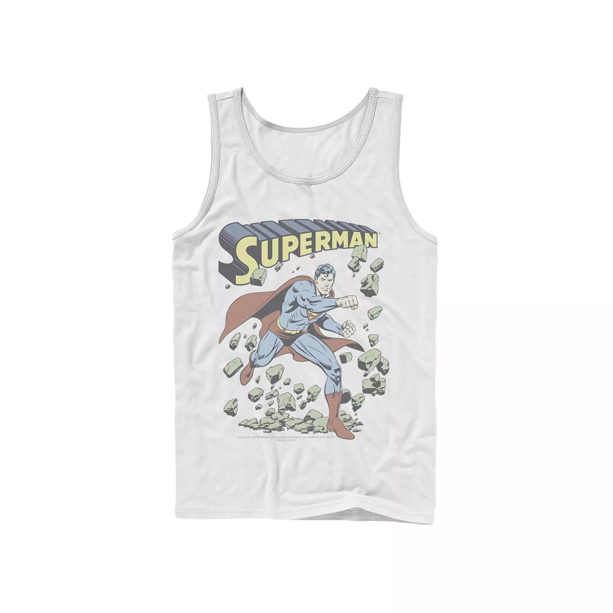 Men's DC Comics Superman With Rocks Vintage Poster Tank Top, Size: XL, White Product Image