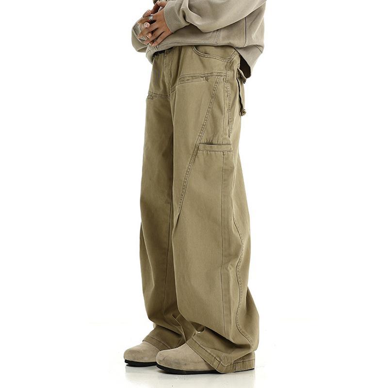 Trendy American Retro Washed Wide-Leg Cargo Logging Pants Product Image