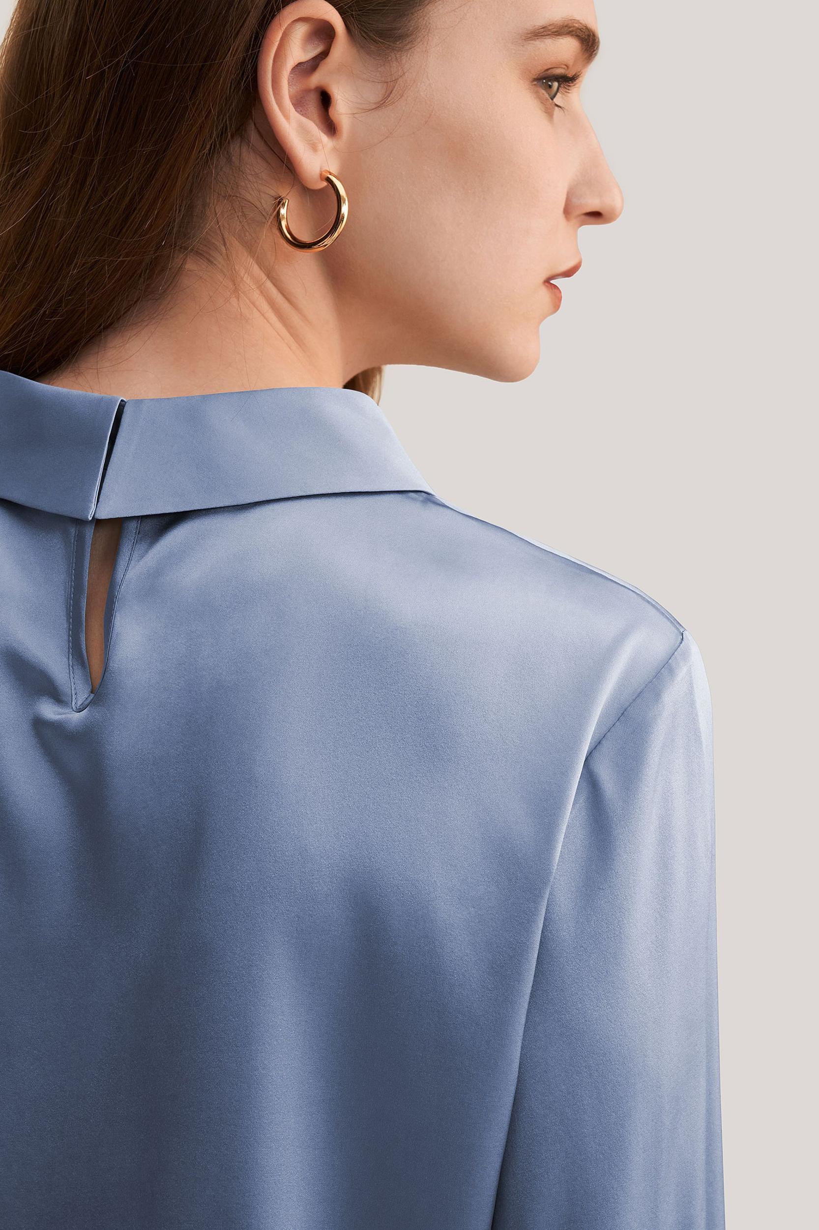 Stand Collar Long Sleeves  Silk Blouse Product Image