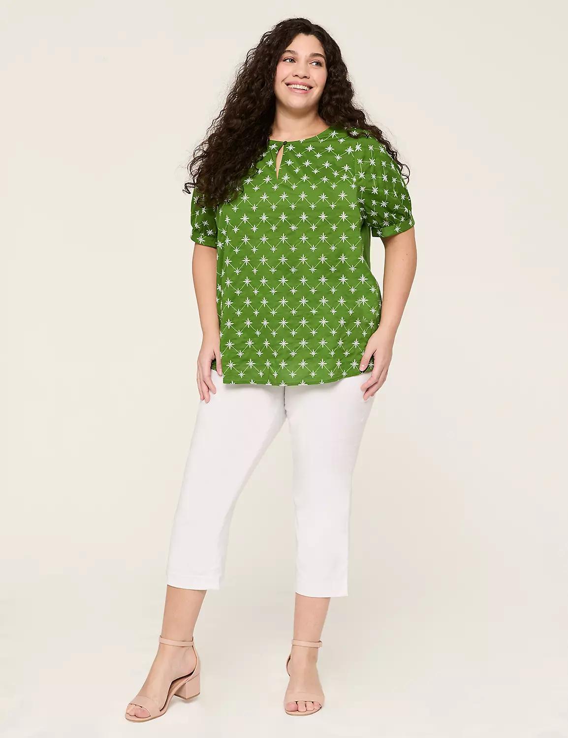 Embroidered Elbow-Sleeve Popover Blouse Product Image