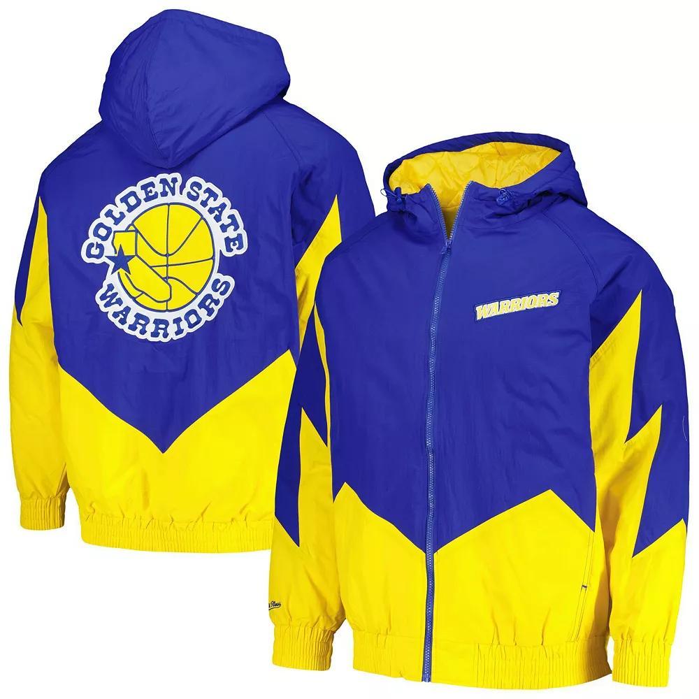 Men's Mitchell & Ness Royal Golden State Warriors Hardwood Classics Retro Quilted Raglan Full-Zip Hoodie, Size: 2XL, Blue Product Image