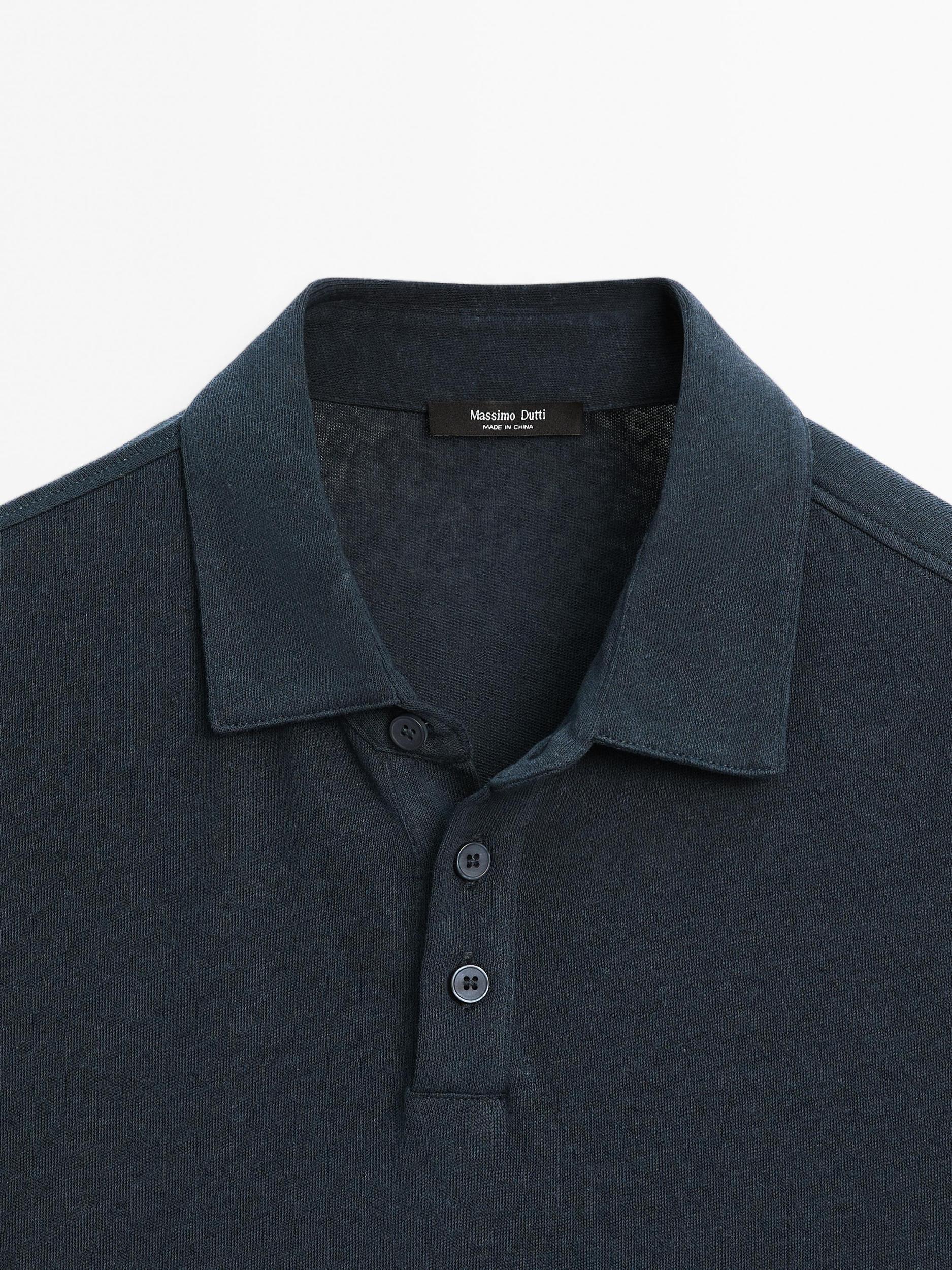 Short sleeve linen blend polo shirt Product Image