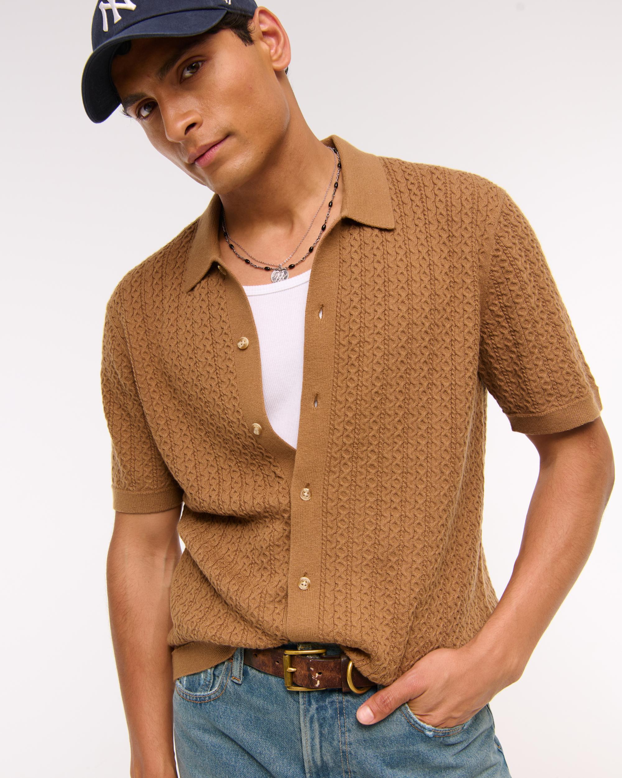 Cable Button-Through Sweater Polo Product Image