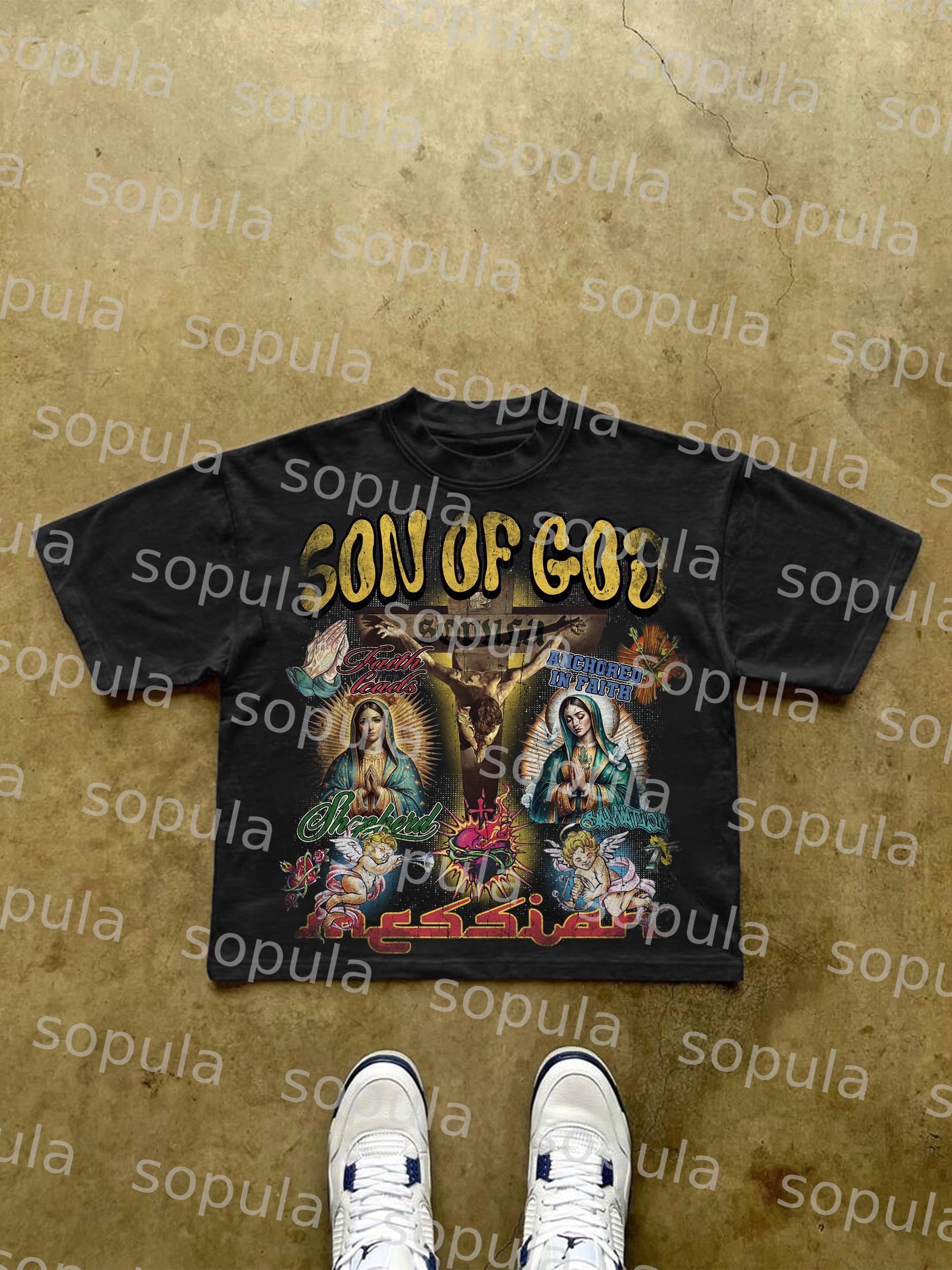 Sopula Son Of God Vintage Collage Graphics Cropped T-Shirts Product Image
