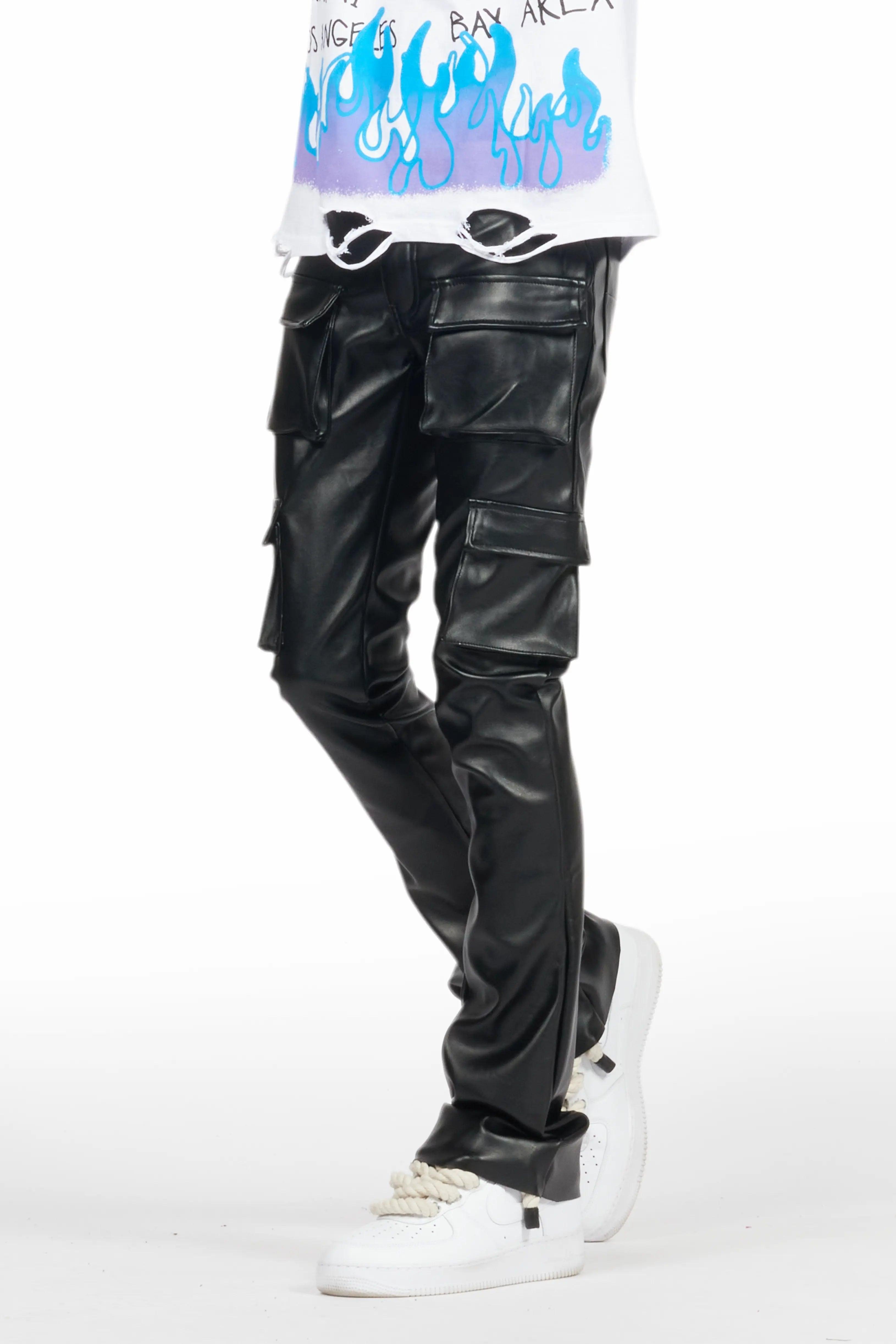 Khaza Black PU Leather Jean Male Product Image