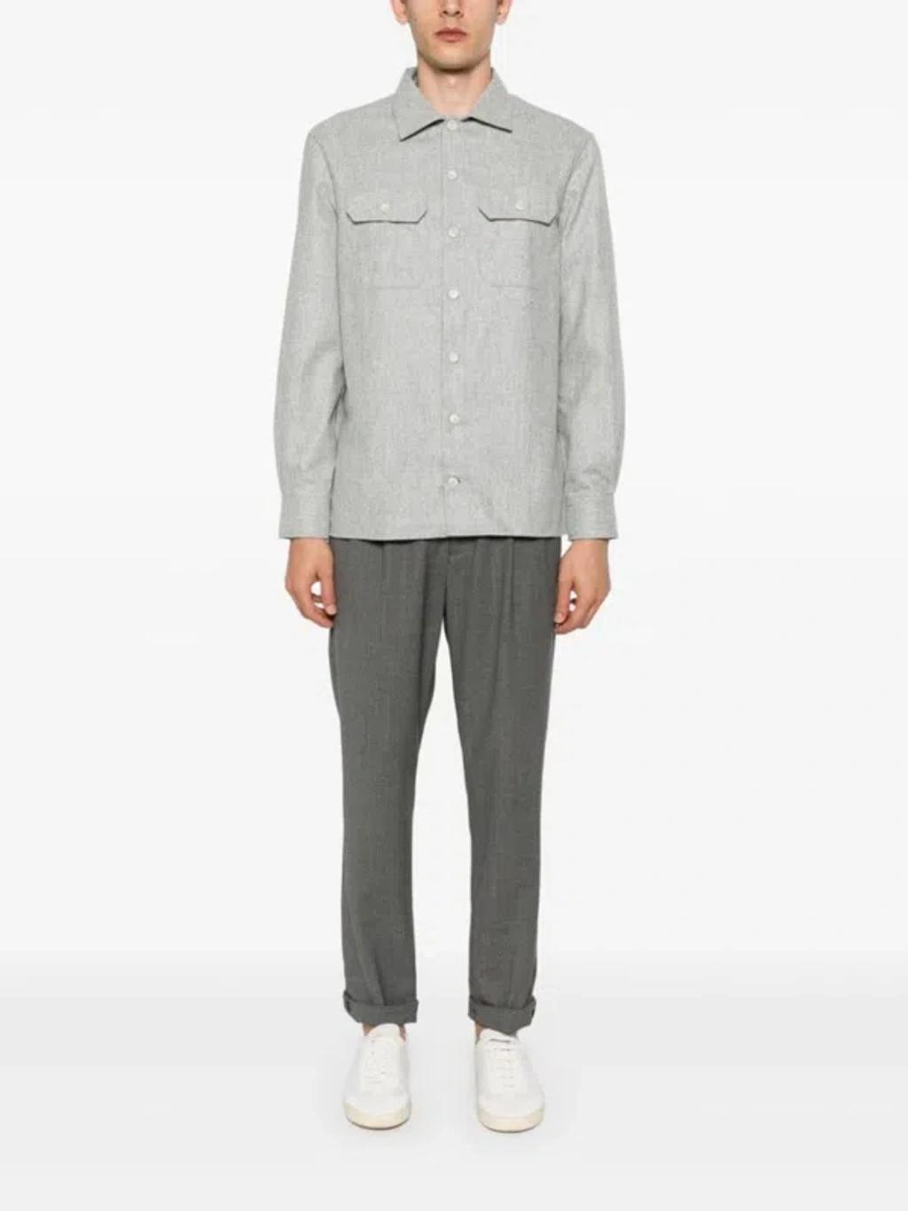 BRUNELLO CUCINELLI Wool Flannel Overshirt In Gris Claro Product Image