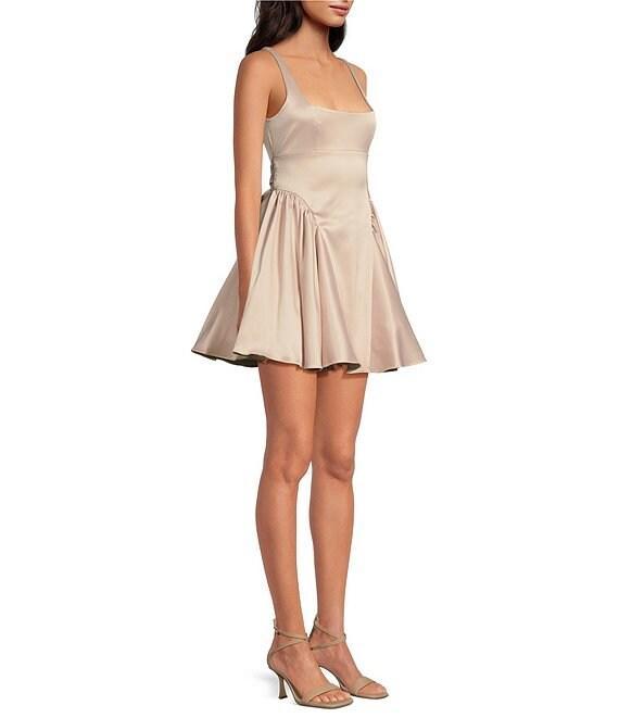 Gianni Bini Addison Satin Square Neck A-Line Drop Waist Mini Dress Product Image