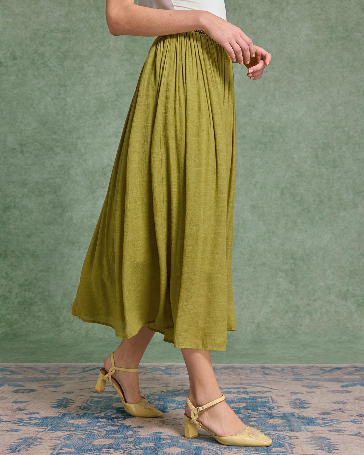 Green Belt Flowy Midi Skirt Product Image