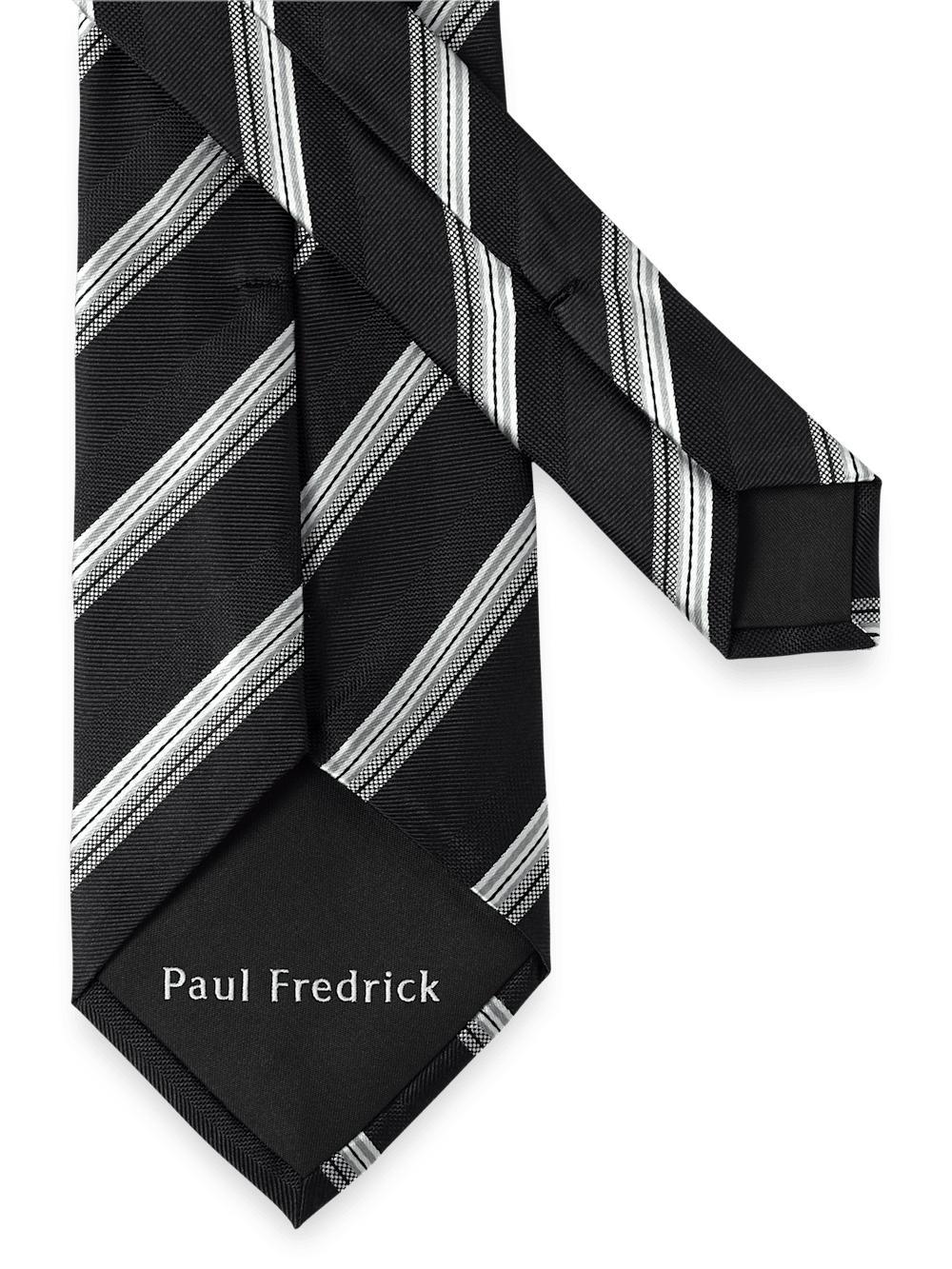 Stripe Woven Silk Tie - Black/grey Product Image