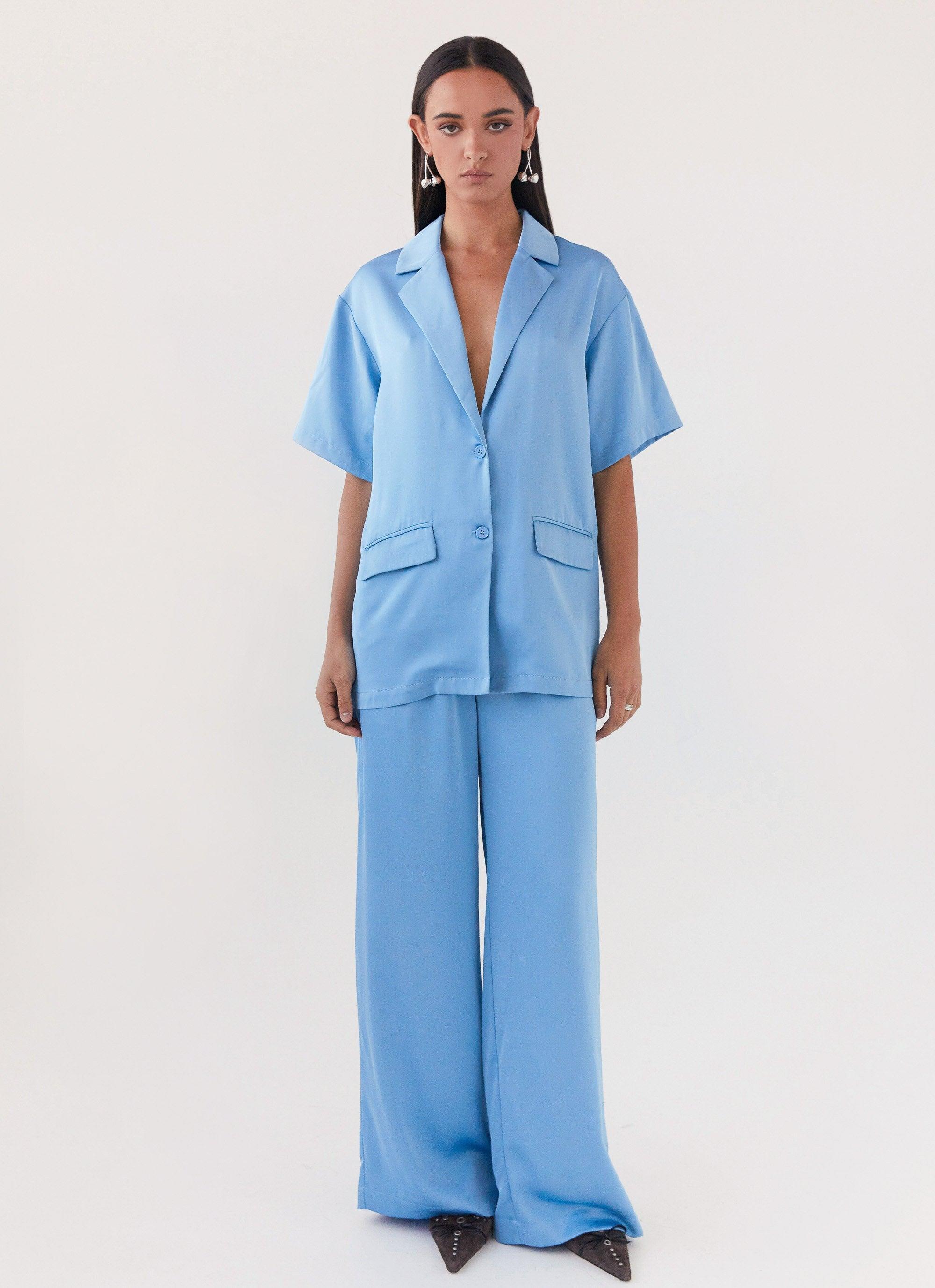 Brinkley Satin Pants - Blue Product Image