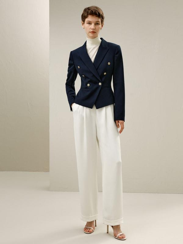 LILYSILK Woolen Blazer for Women Navy Blue Wool Wardrobe Must-Have Double-Breasted Blazer 12 Product Image
