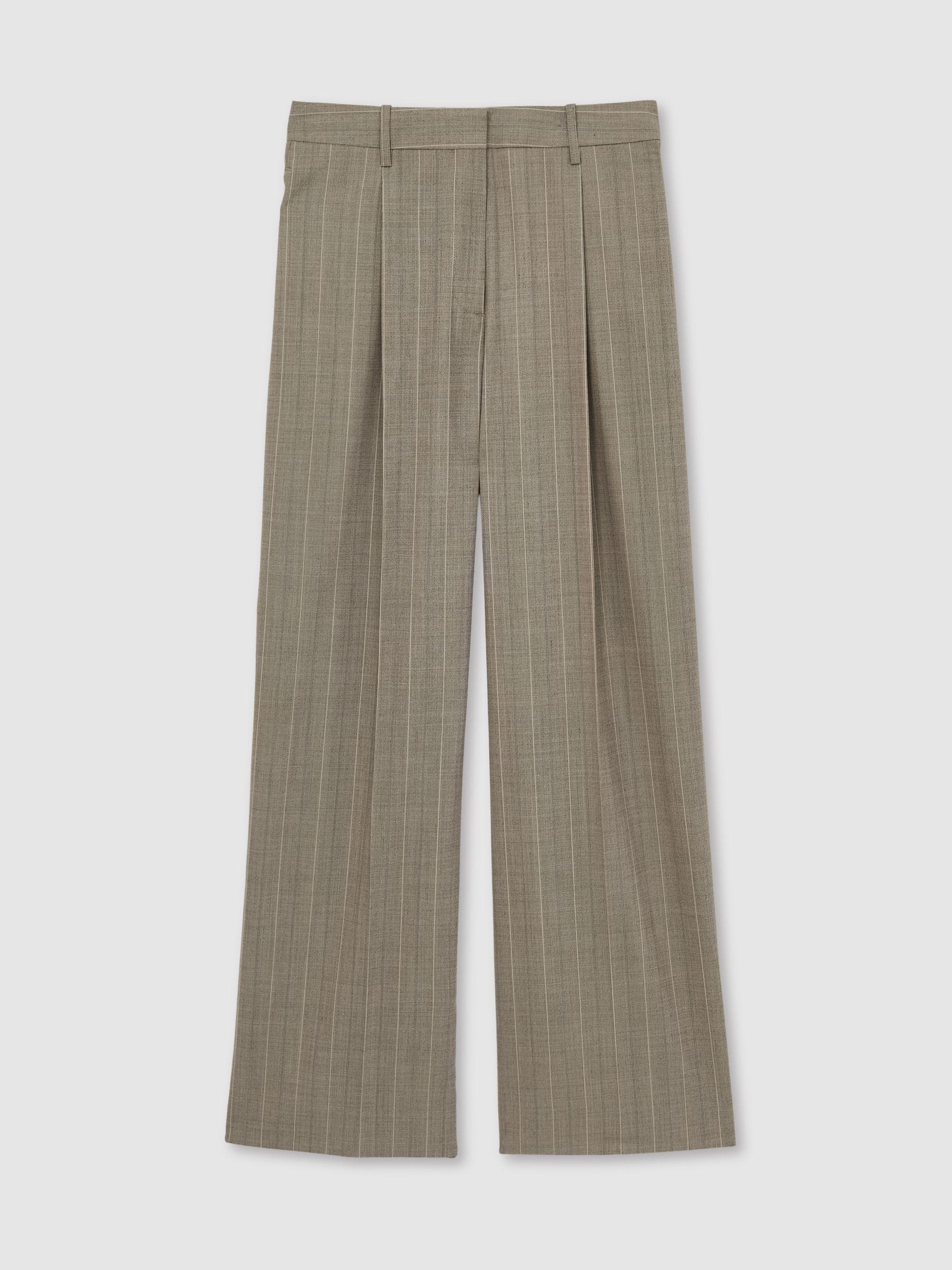 Petite Wool-Blend Wide-Leg Pinstripe Trousers in Grey Product Image