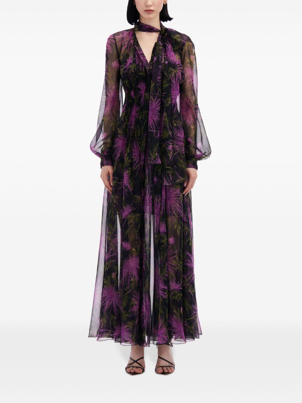 OSCAR DE LA RENTA Chrysanthemum Chiffon Maxi Dress In Purple/navy Product Image