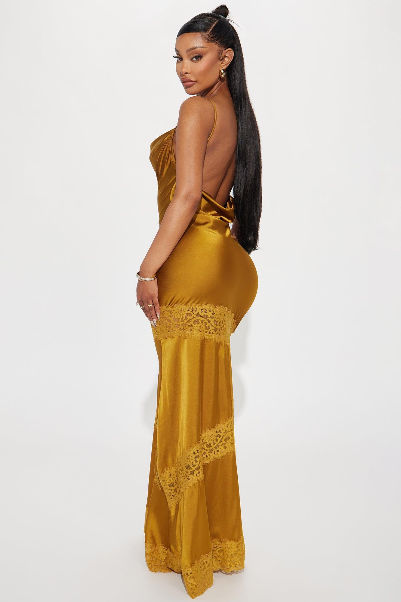 Inside Out Satin Maxi Dress - Gold Product Image