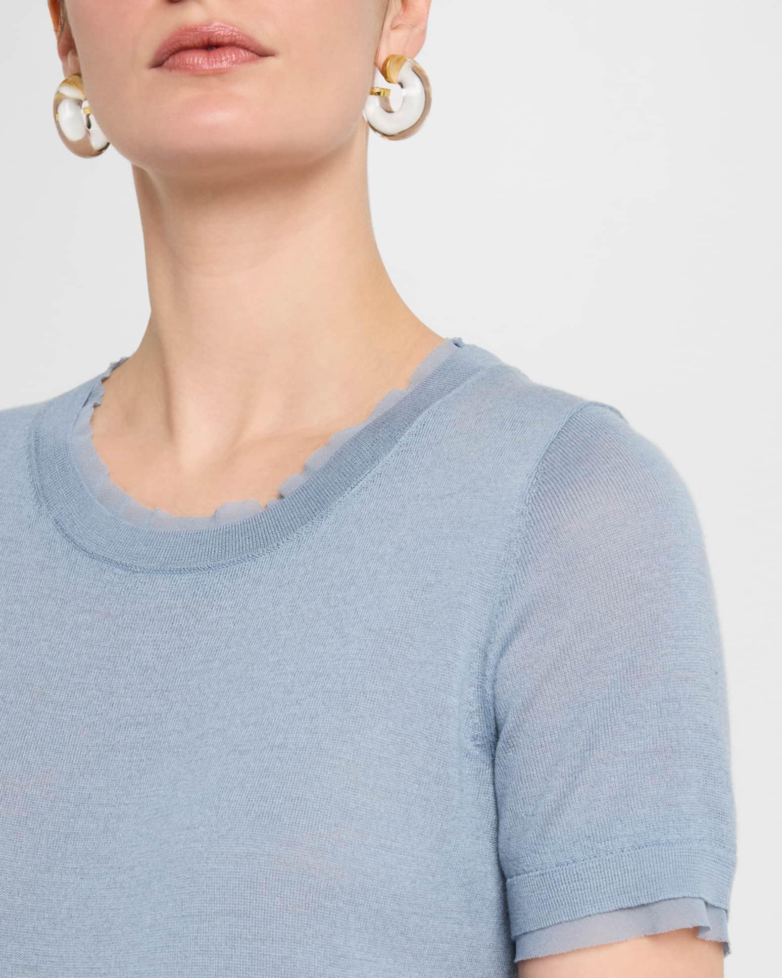 Crewneck Chiffon-Trim Sweater Product Image