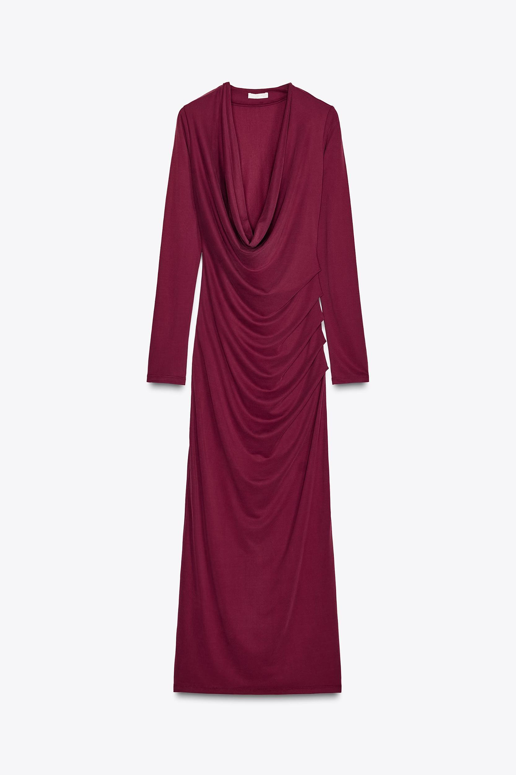 DRAPED NECKLINE MIDI DRESS Product Image