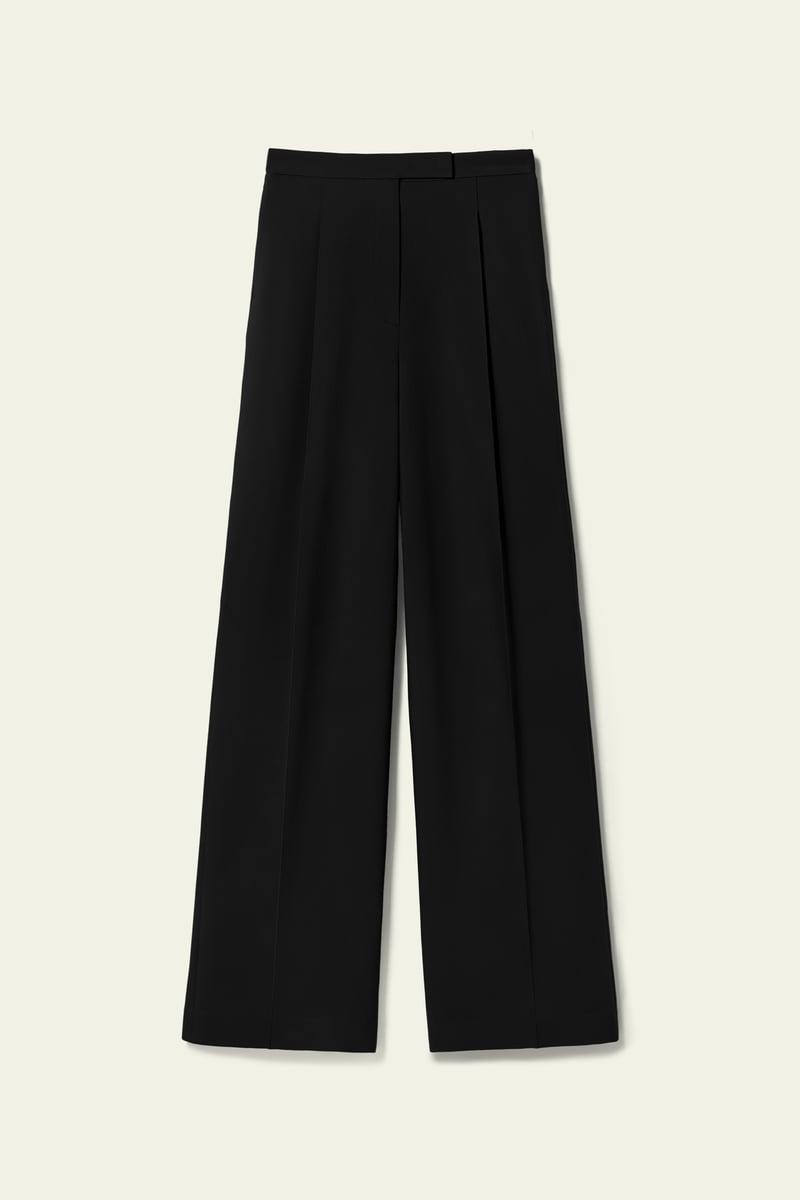 LILYSILK Women's Silk-Wool Pleated Wide-Leg Trousers, Black, Size 4, Breathable & Wrinkle-Resistant Product Image